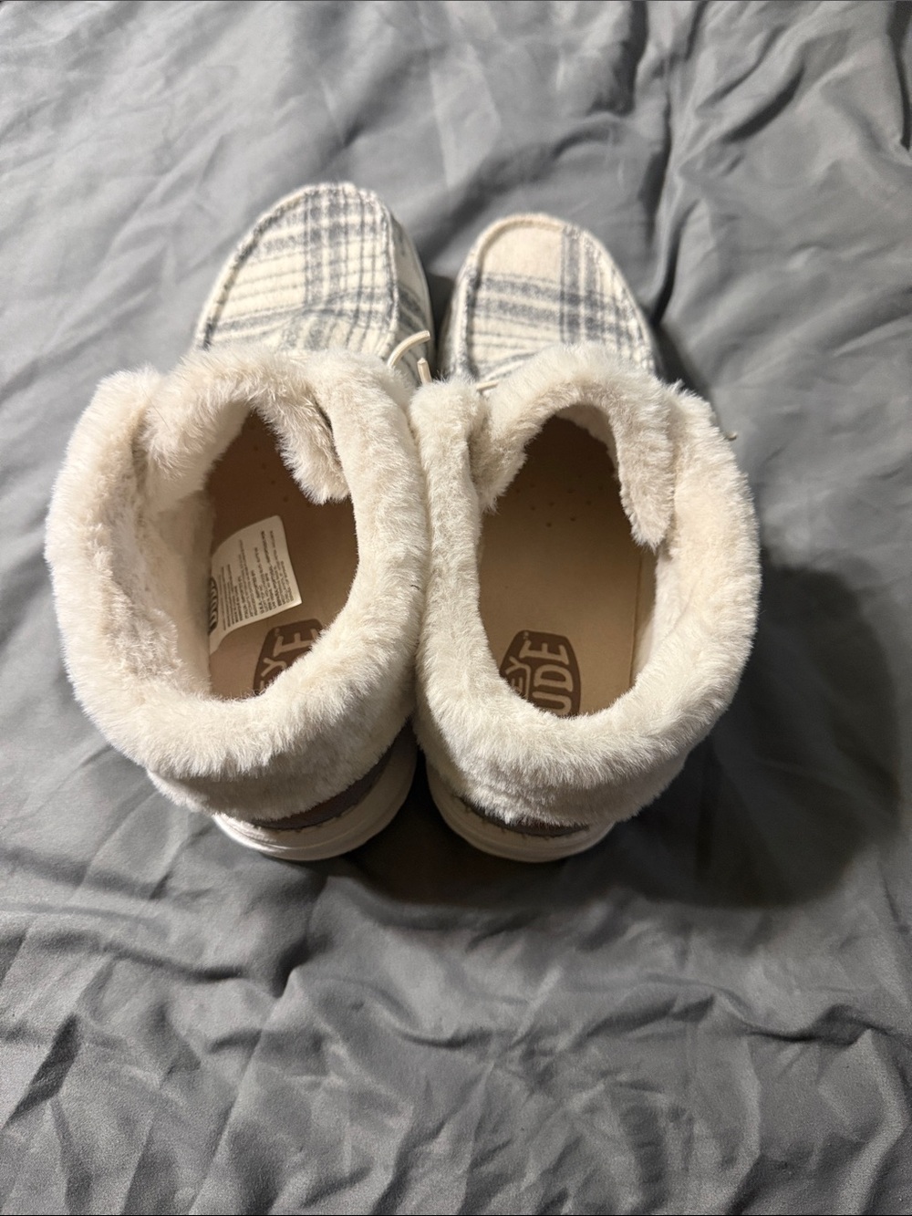 Hey Dude Cream Plaid Fur-Lined Slip-On Slippers